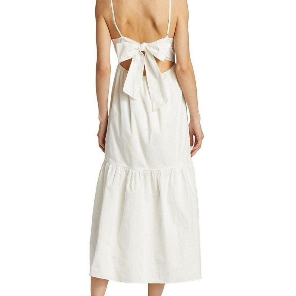WAYF Women's Ivory Ollie Open‎ Tie-Back Tiered Square-Neck Midi Dress Sz XS